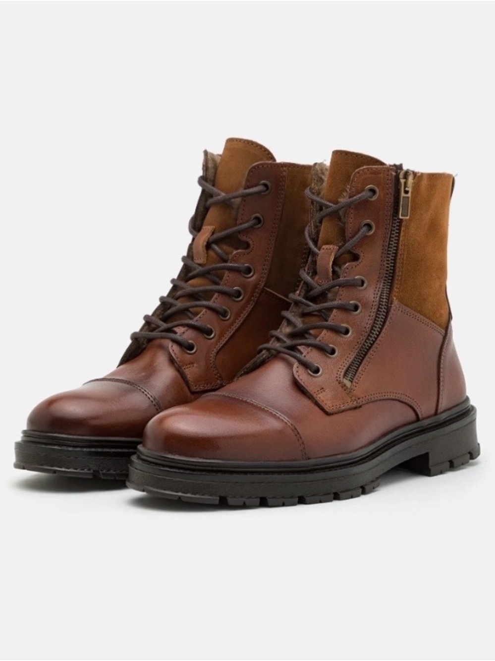 Aldo Two-Tone Brown Leather Lace-Up Zip Boots Size 7.5